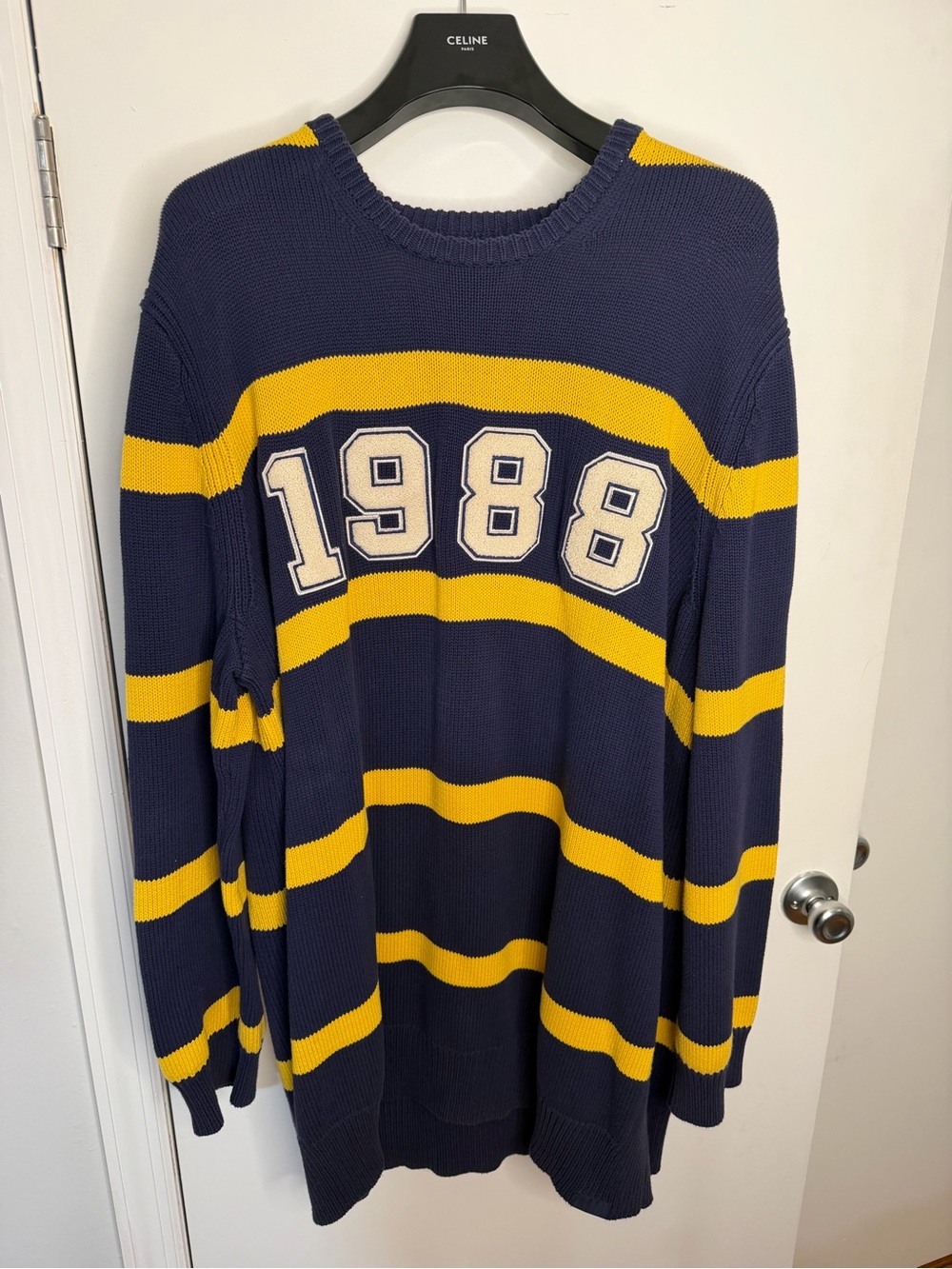 Fenty x Puma Navy & Yellow Striped '1988' Oversized Crewneck Sweater